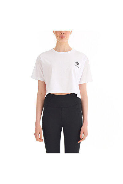 Columbia White Halftone Logo Framed Women's Outdoor T-Shirt - Cs0317-100