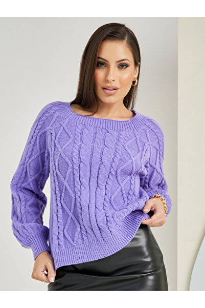 Styli Regular Fit Cable Knit Square Neck Sweater