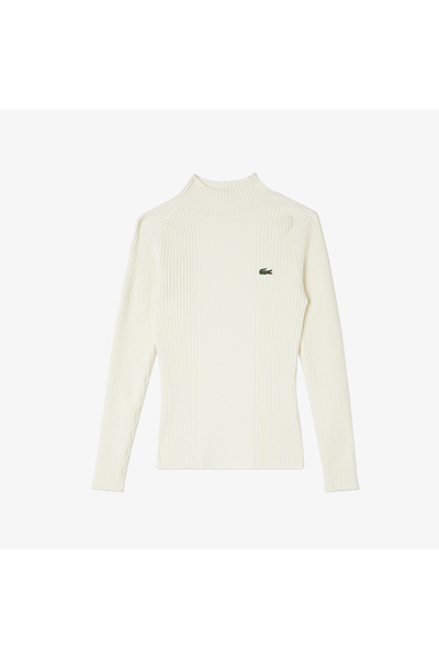 Lacoste Дамски пуловер с бял яка и прилепваща кройка