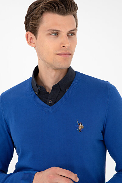 U.S. Polo Assn. Erkek Slim Fit V Yaka Saks Basic Kazak 50288885-VR045