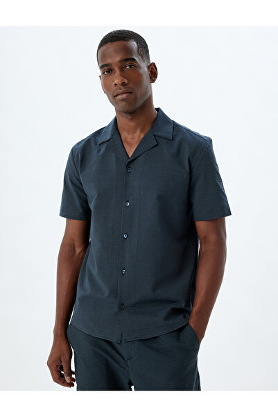 Koton Egyszerű texturált pamut rövid ujjú ing