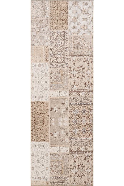 Cool Halı Carnival Krem Halı Patchwork Halı Yolluk Eskitme Dijital Baskı Vintage Yıkanabilir Mutfak Halısı