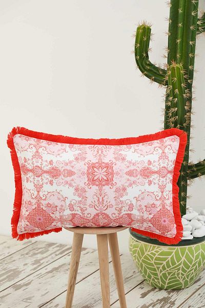 Aisha's Design غطاء وسادة بحواف مهدبة مزين بالدانتيل مقاس 50 × 30 سم - k-405