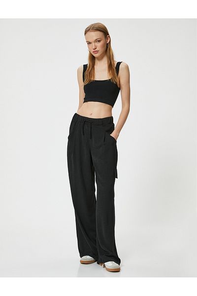 Koton Wide Leg Trousers with Cargo Pocket and Waist Ties