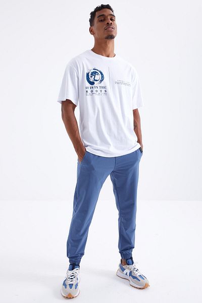TOMMY LIFE Λευκό Minimal Printed O Neck Ανδρικό μπλουζάκι Oversize - 88096