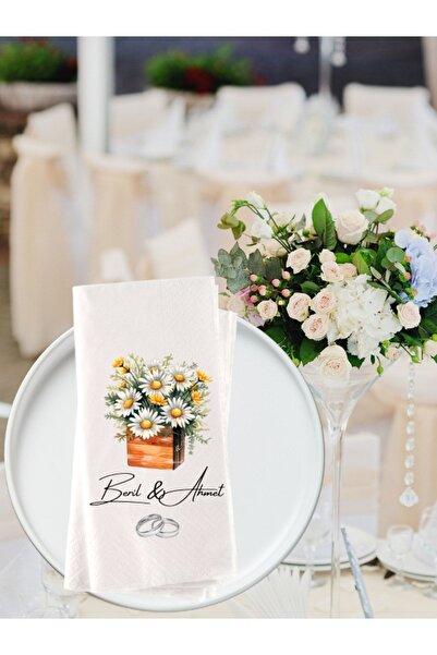 Camellia Boutique Nişan Düğün Wedding Papatya Temalı Kişiye Özel Baskılı Peçe...