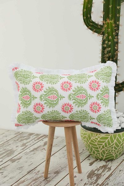 Aisha's Design Pistachio Green Damask Patterned Throw Pillow Cover - Fringed Edge, 50X30 Cm, K-405