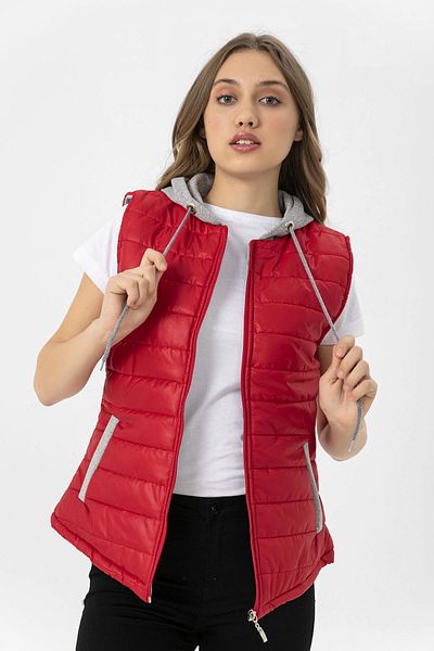 ŞİMAL Dámská vesta Česaná Puffer s kapucí - 245012
