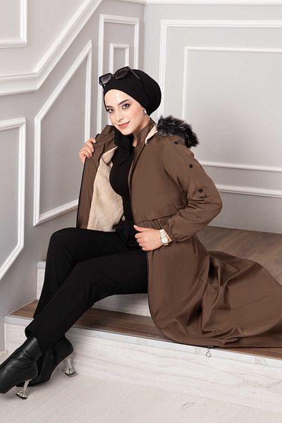 EBRUTESETTÜR Fur Lined Coat with Anchor Detail