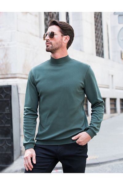 Masimar Men's 30/1 Combed Interlock Fabric Flexible Regular Fit Half Fisherman Sweatshirt