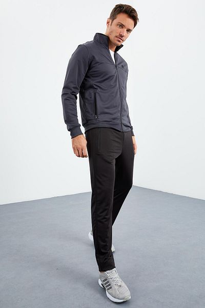 TOMMY LIFE Αντρική αθλητική φόρμα Anthracite Black Stand Up με φερμουάρ Classic Leg 85162