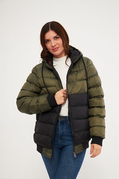 ESPİNA Women's Jesika Fabric Garnished Zippered Hooded Puffer Jacket