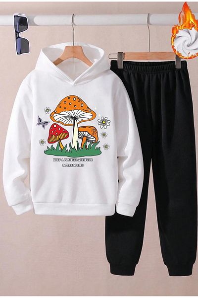 PUNIX KIDS Custom Production Mushrooms Printed Hooded Baby-Kids Girl Tracksuit Set