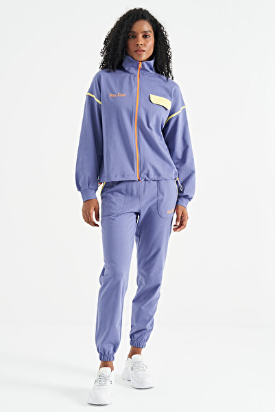 Veryperi طقم بدلة رياضية نسائية كبيرة الحجم بتفاصيل نيون - ياقة واقفة، سحاب -...