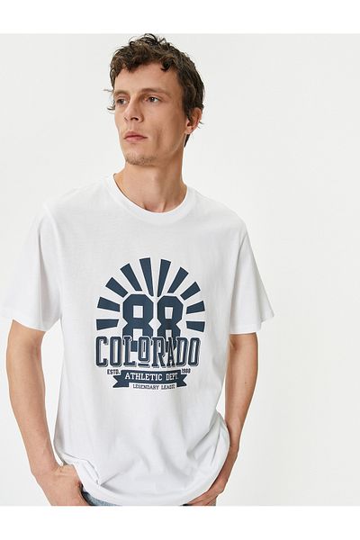 Koton Μπλουζάκι με κοντό μανίκι Cotton College με στάμπα με λαιμόκοψη