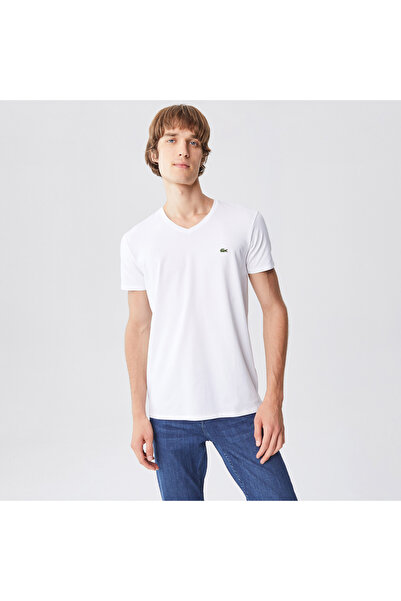 Lacoste Erkek Slim Fit V Yaka Beyaz T-Shirt