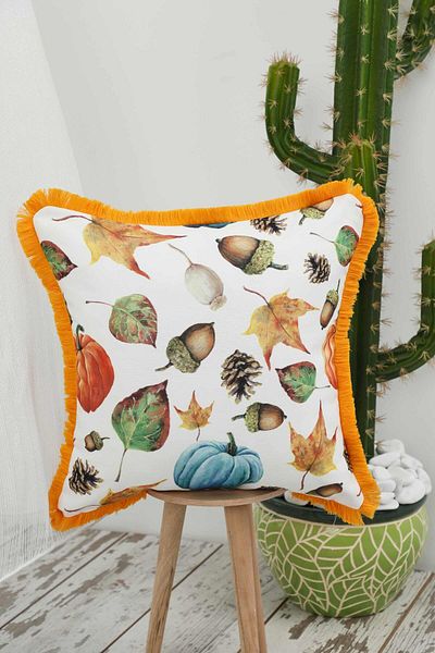 Aisha's Design Fringed Edge and Patterned Throw Pillow Cover - 45X45 Cm, K-407