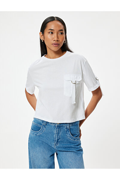 Koton Bavlněné tričko s krátkým rukávem Crew Neck – detail do kapsy