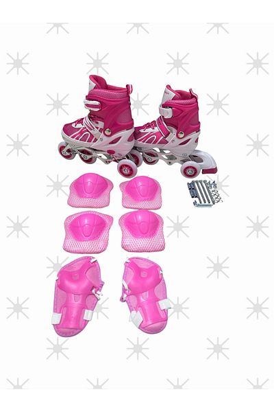 CANSPORT Adjustable (2+2) Metal Body Silicone Wheels Lighted Children's Skating and Protection Set