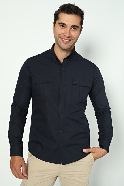Cordial قميص رجالي موسمي بأكمام طويلة مصنوع من قماش ريبستوب قطني 100% مع جيبين