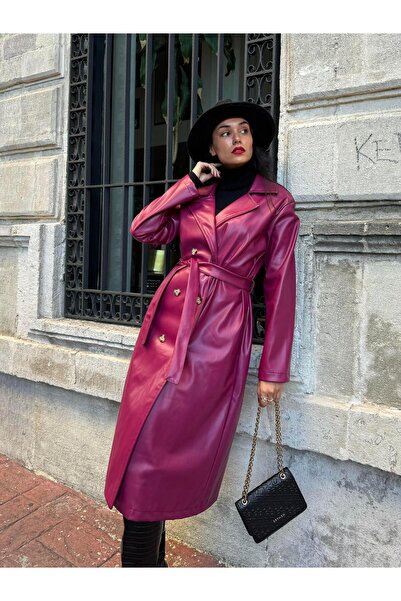 minaaise Vişne Çürüğü Deri Trençkot