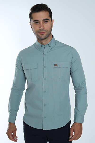 Cordial قميص رجالي موسمي بأكمام طويلة مصنوع من قماش ريبستوب قطني 100% مع جيبين