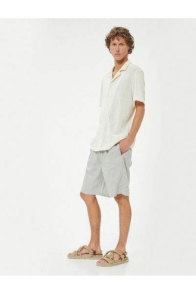 Koton Σορτς από λινό Bermuda Oversize - Με κορδόνια στη μέση και λεπτομέρεια στην τσέπη