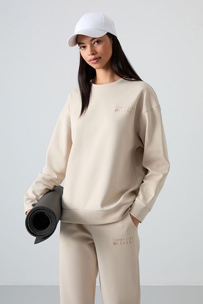 TOMMY LIFE Μπεζ Basic No Makeup Ülbü O Neck Oversize Leg Γυναικεία αθλητική φόρμα