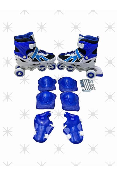 CANSPORT Adjustable (2+2) Metal Body Silicone Wheels Lighted Children's Skating and Protection Set