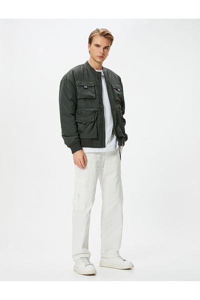 Koton Zippered Bomber Jacket with College Collar and Pocket Detail