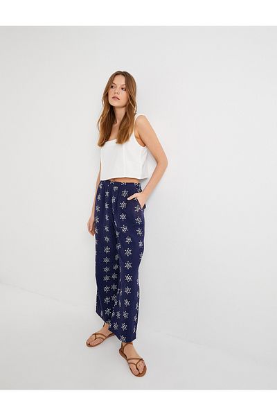 Koton Pantaloni largi din bumbac cu imprimeu floral - cu detaliu de buzunar și talie elastică