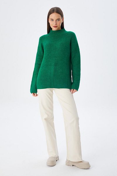 Mixray Green 6849 Model Women's Seamless Knitwear Sweater - Stand Collar