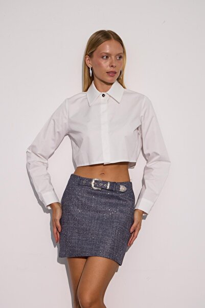 NOK İSTANBUL City Chic Payet Detaylı Kemerli Mini Etek LACİVERT-GÜMÜŞ