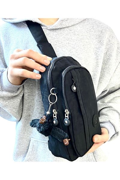 Bevitton Unisex Μαύρη τσάντα σώματος με τσαντάκι μπροστά σταυρωτό