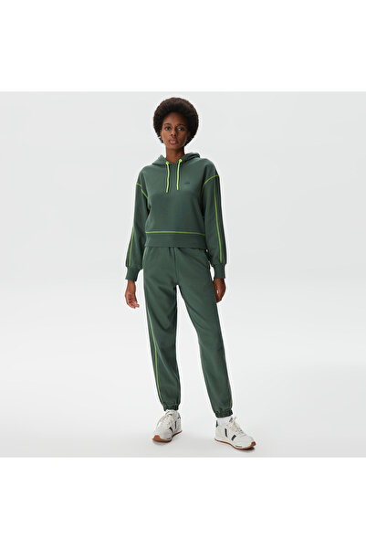 Lacoste Kadın Relaxed Fit Kapüşonlu Renk Bloklu Haki Sweatshirt