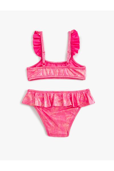 Koton Glänzendes Riemchen-Bikini-Set mit Rüschen