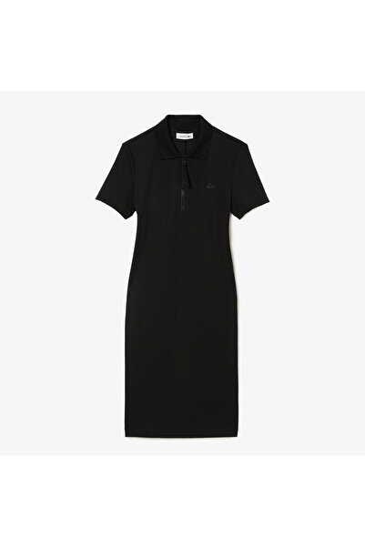 Lacoste Kadın Slim Fit Kısa Kollu Polo Yaka Siyah Elbise