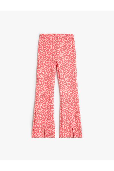 Koton Floral Patterned Spanish Leg Trousers - Slit Detail