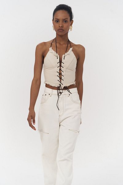 MAİ COLLECTİON Toni Rope Detail Beige Jean Crop