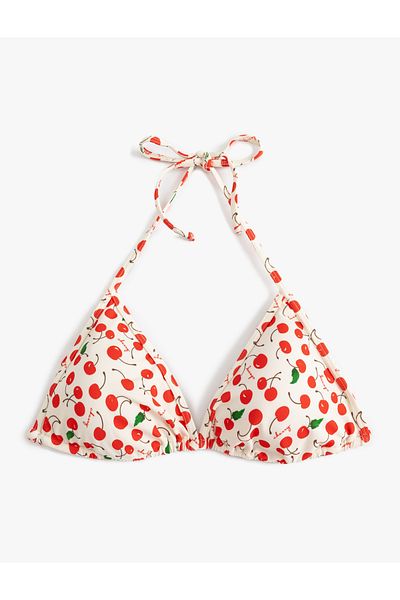Koton Gepolstertes, gefüttertes Triangel-Bikinioberteil mit Fruchtdruck und String
