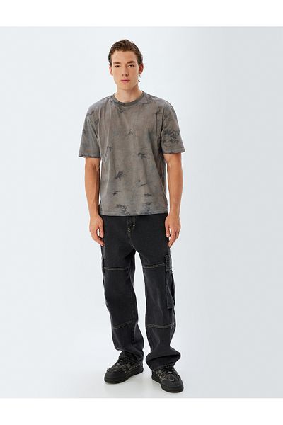 Koton Baumwoll-Übergröße-T-Shirt – Batikmuster, kurze Ärmel, Rundhals