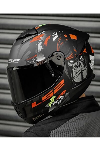 LS2 STREAM 2 ANGRY MONKEY MAT SİYAH-KIRMIZI KAPALI KASK(SİYAH+ŞEFFAF CAM)