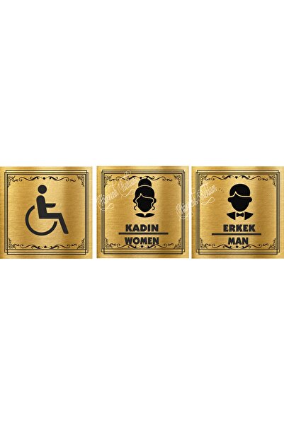 sıradışıhediyem Wc Female Male Disabled Sinks Diversion Writing Metal Sheet Set of 3