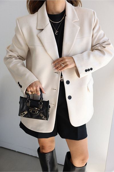 FMN Moda țesătură nubuc piele de căprioară, cu trei nasturi, largi, de lungime medie, detaliu de cusut, jachetă blazer echivalentă marca pinterest