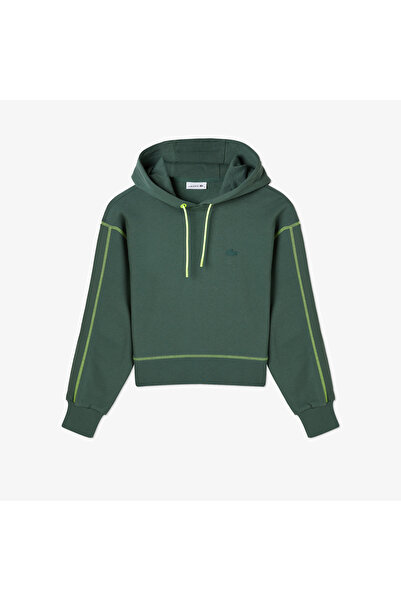 Lacoste Kadın Relaxed Fit Kapüşonlu Renk Bloklu Haki Sweatshirt