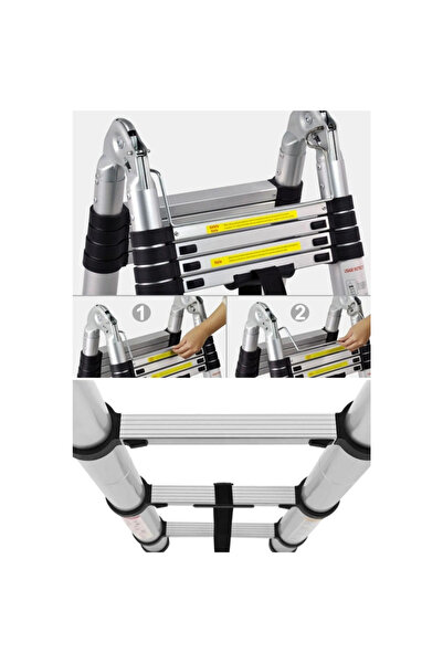 Ebax (2.5 2.5) 5 Metre 8 8 Basamak 16 Basamak Çift Yönlü Alüminyum Teleskopik Merdiven