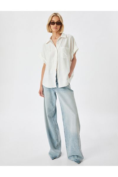 Koton Viscose Short Sleeve Shirt - Pocket and Hip Length