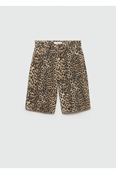 MANGO Woman Leopar Desenli Yüksek Bel Bermuda Şort
