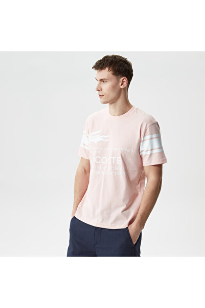 Lacoste Active Erkek Relaxed Fit Bisiklet Yaka Baskılı Pembe T-Shirt