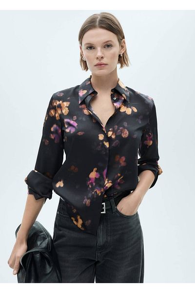 MANGO Woman Cămașă din satin cu model